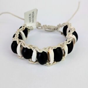Black Wooden Beads And Cowrie Shell Bracelet